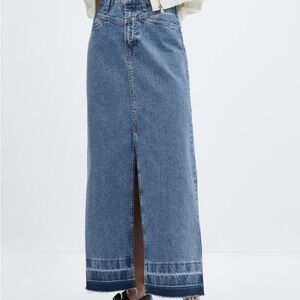 Mango long denim skirt with freyed hem